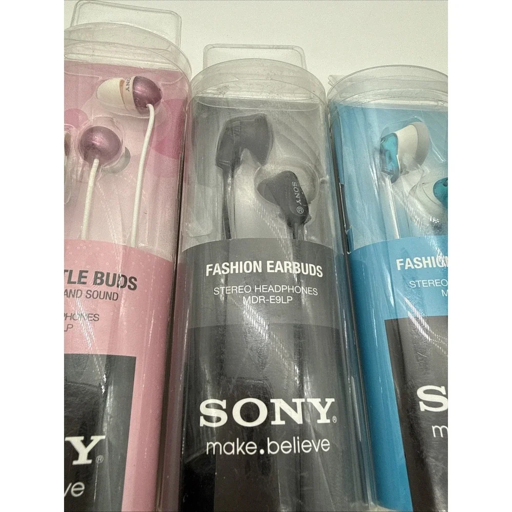 Lot of 5 Sony Earbuds New Sealed - MDR-EX40LP EX33LP E9LP (Pink, Blue, Black)
